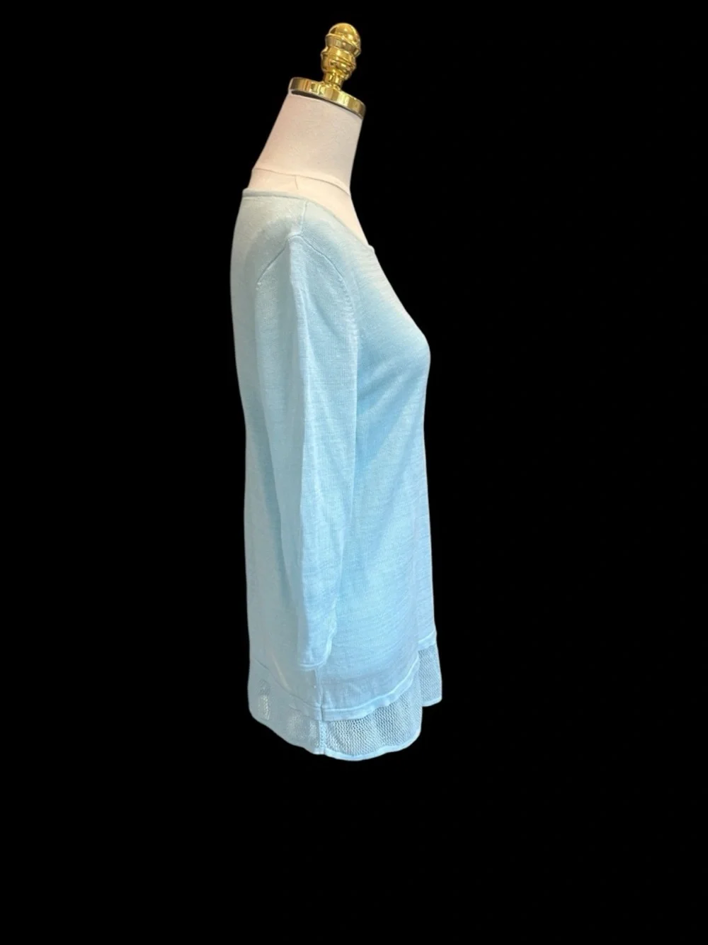 Pure Jill Linen Blend Tunic Sweater Light Blue Mesh Hem Size S Boho Coastal